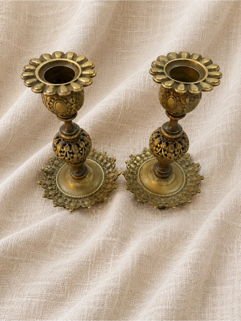 Pair of Antique French Napoleon III Bronze Candlesticks | 19th Century